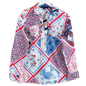 Tommy Hilfiger NWT Americana Red White & Blue Floral Mixed Print Top‎ Size Small